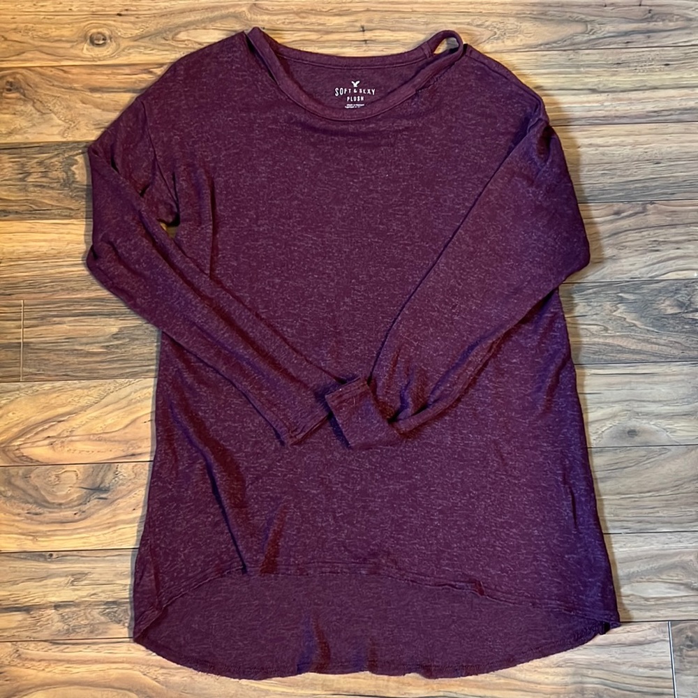 American Eagle maroon long-sleeve top.